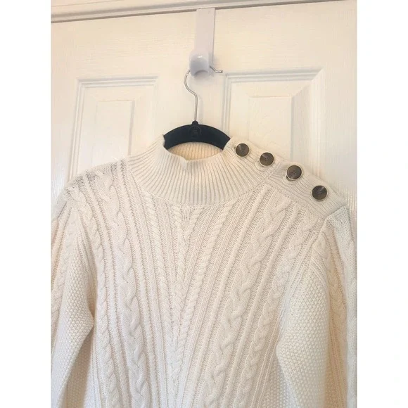 Derek Lam 10 Crosby Thomas Cable Knit Wool Sweater Blanc De Blanc TF439295YCB XS